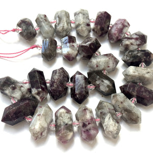 Pink Tourmaline in Quartz, 25 double terminated centre drilled points, 38cm strand - Oz Beads 