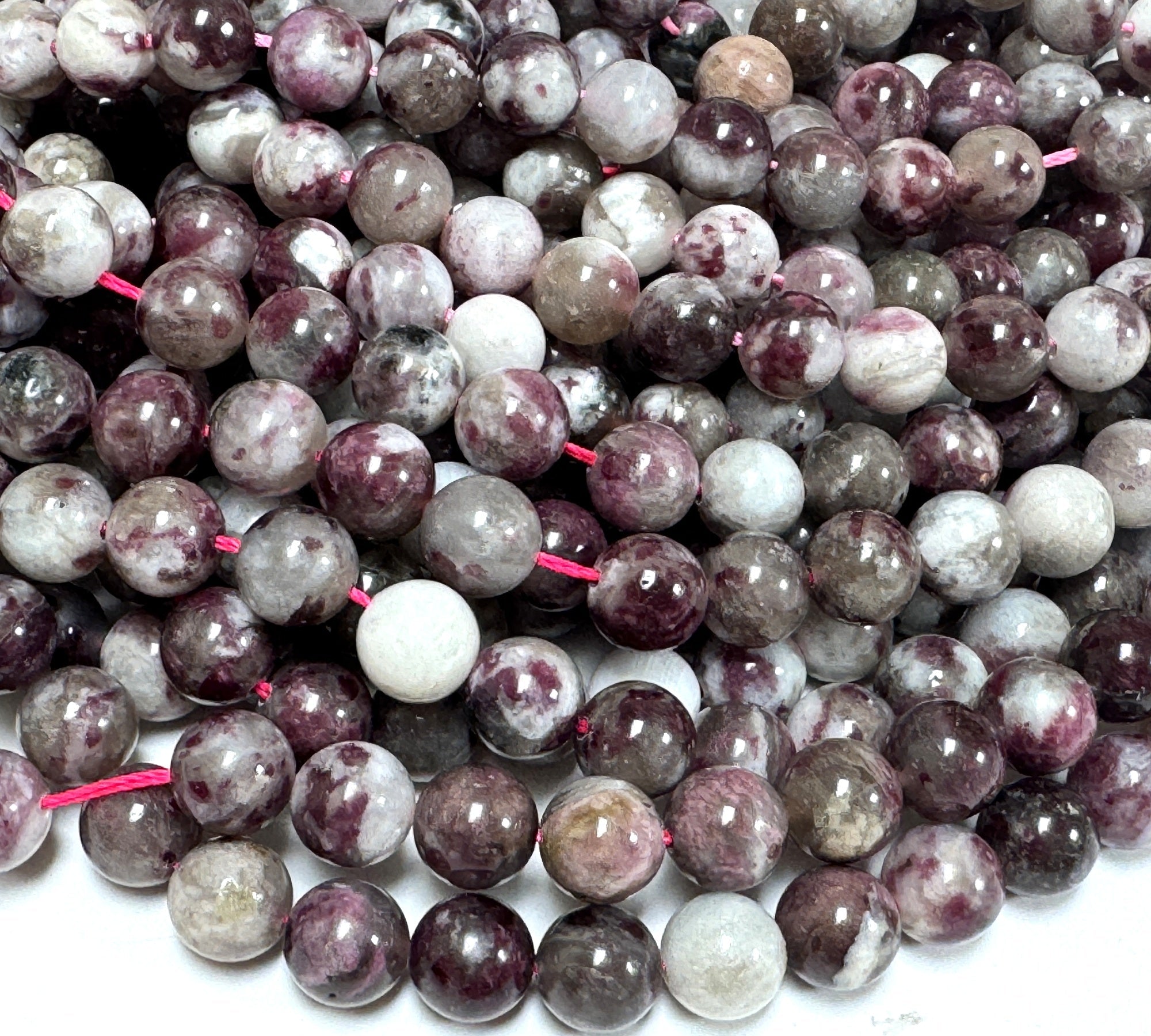 Pink Tourmaline Eudialyte 8mm round natural gemstone beads 15.5" strand - Oz Beads 