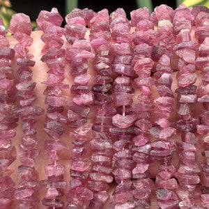 Pink Tourmaline raw rough chip beads natural gemstone chips 16" strand - Oz Beads 