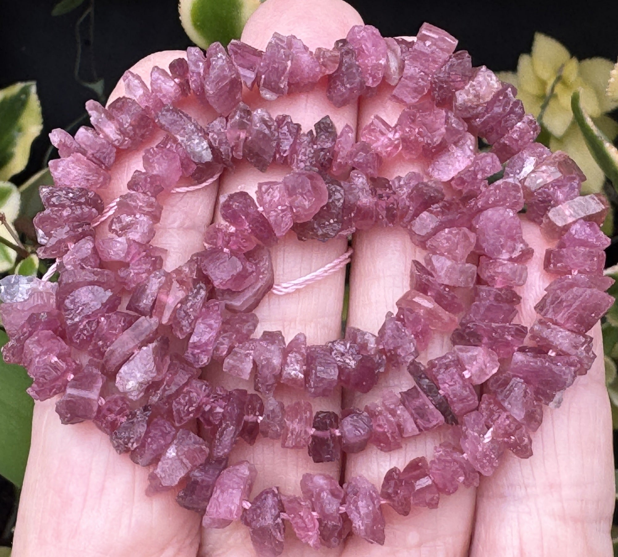 Pink Tourmaline raw rough chip beads natural gemstone chips 16" strand - Oz Beads 