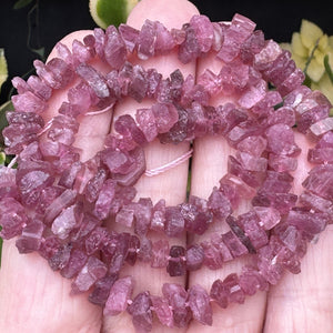 Pink Tourmaline raw rough chip beads natural gemstone chips 16" strand - Oz Beads 