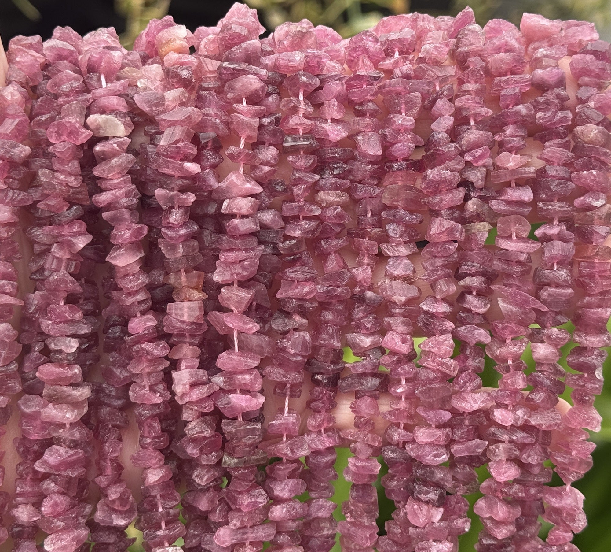 Pink Tourmaline raw rough chip beads natural gemstone chips 16" strand - Oz Beads 