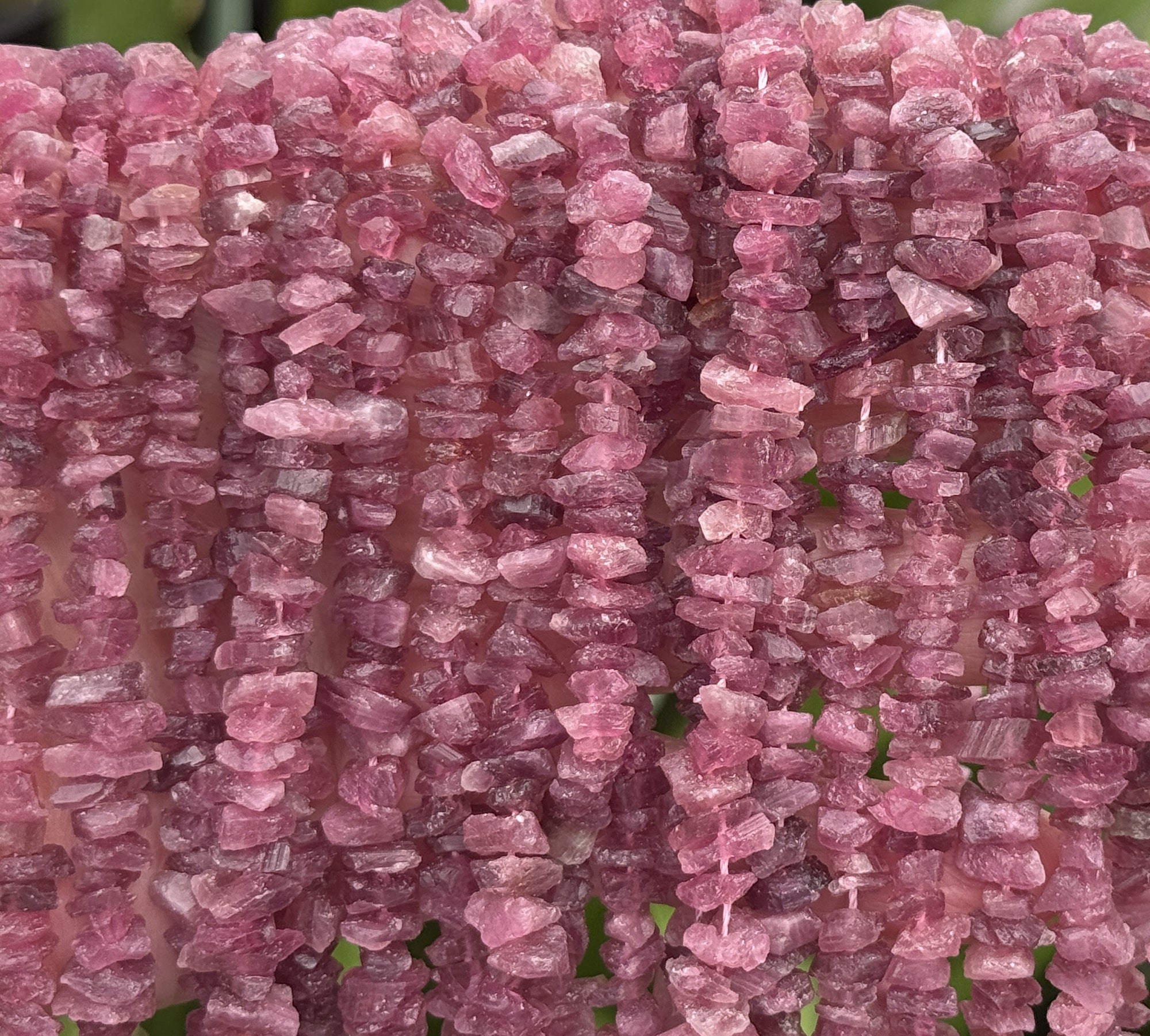 Pink Tourmaline raw rough chip beads natural gemstone chips 16" strand - Oz Beads 