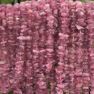 Pink Tourmaline raw rough chip beads natural gemstone chips 16" strand - Oz Beads 