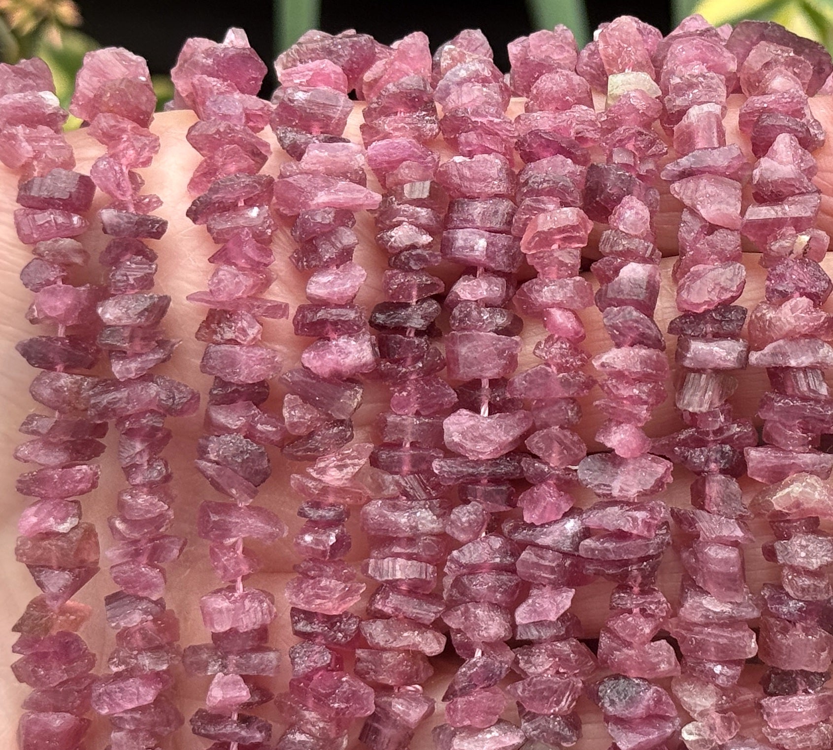 Pink Tourmaline raw rough chip beads natural gemstone chips 16" strand - Oz Beads 