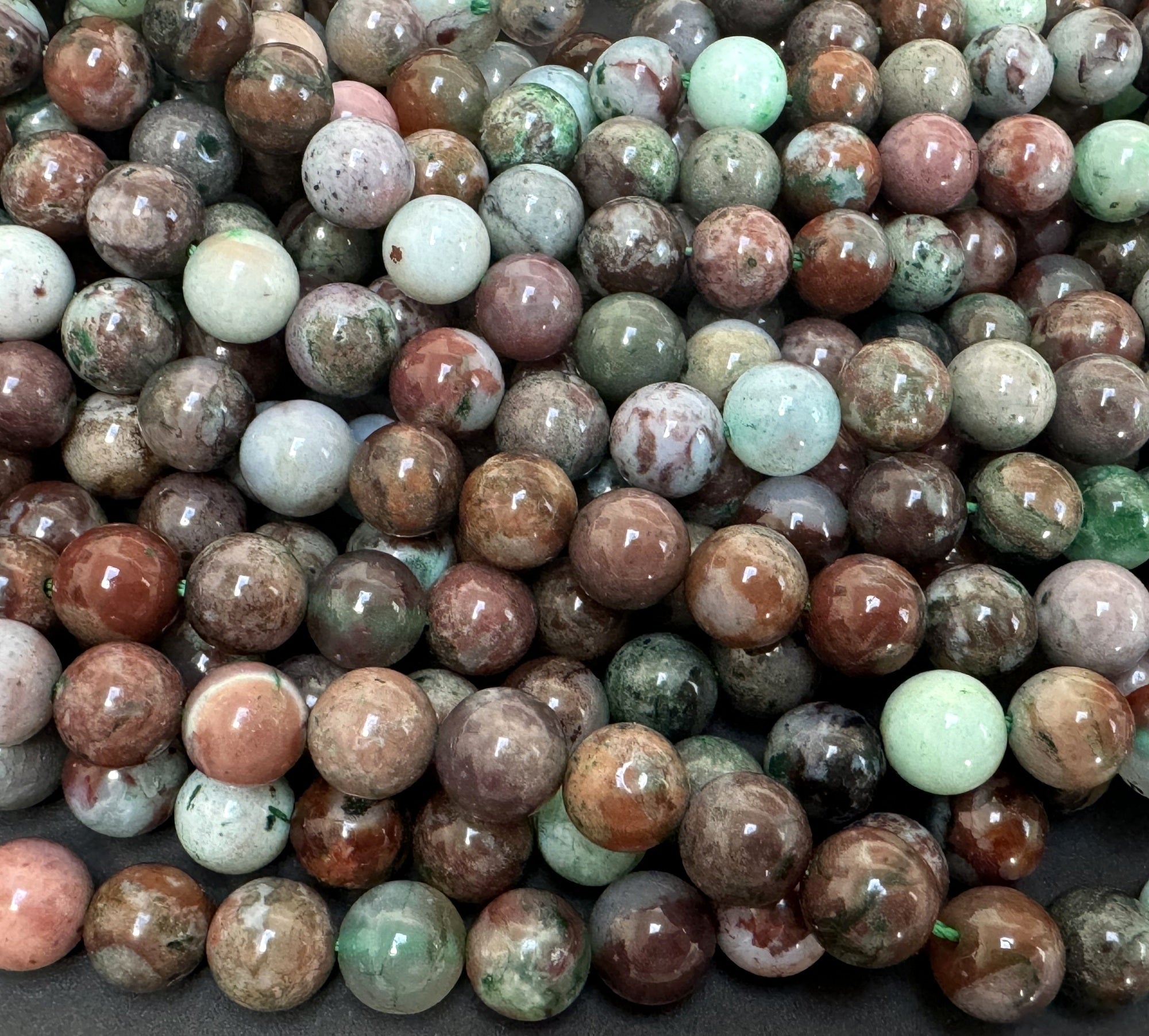 Portuguese Agate 10mm round gemstone beads 15.5" strand - Oz Beads 