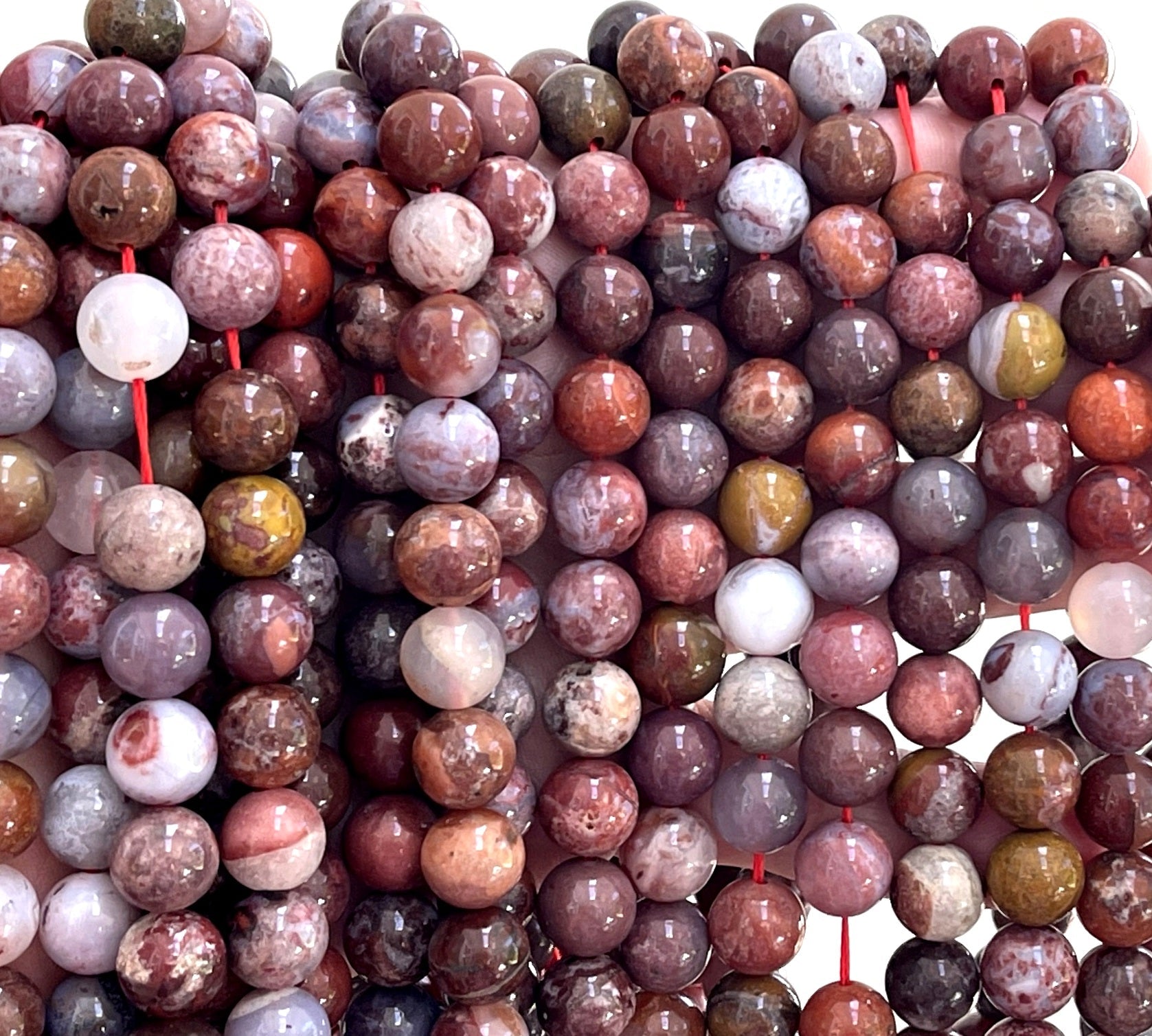 Portuguese Agate 10mm round natural gemstone beads 15.5" strand - Oz Beads 