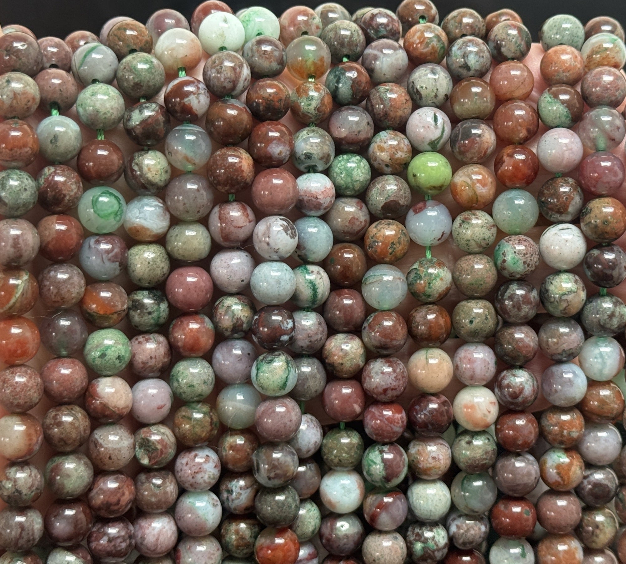 Portuguese Agate 8mm round gemstone beads 15.5" strand - Oz Beads 