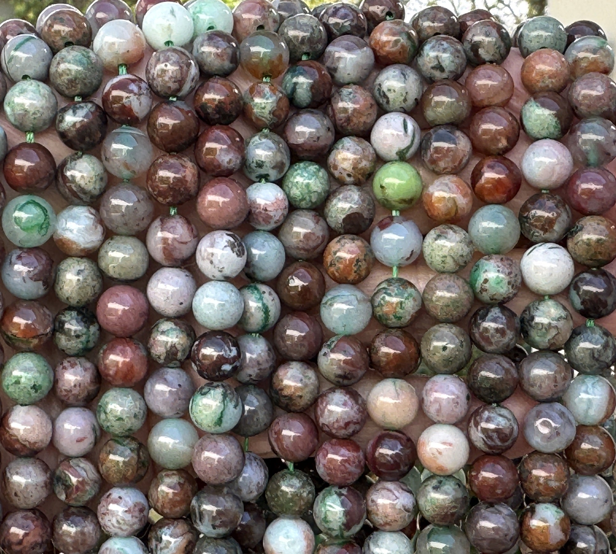 Portuguese Agate 8mm round gemstone beads 15.5" strand - Oz Beads 