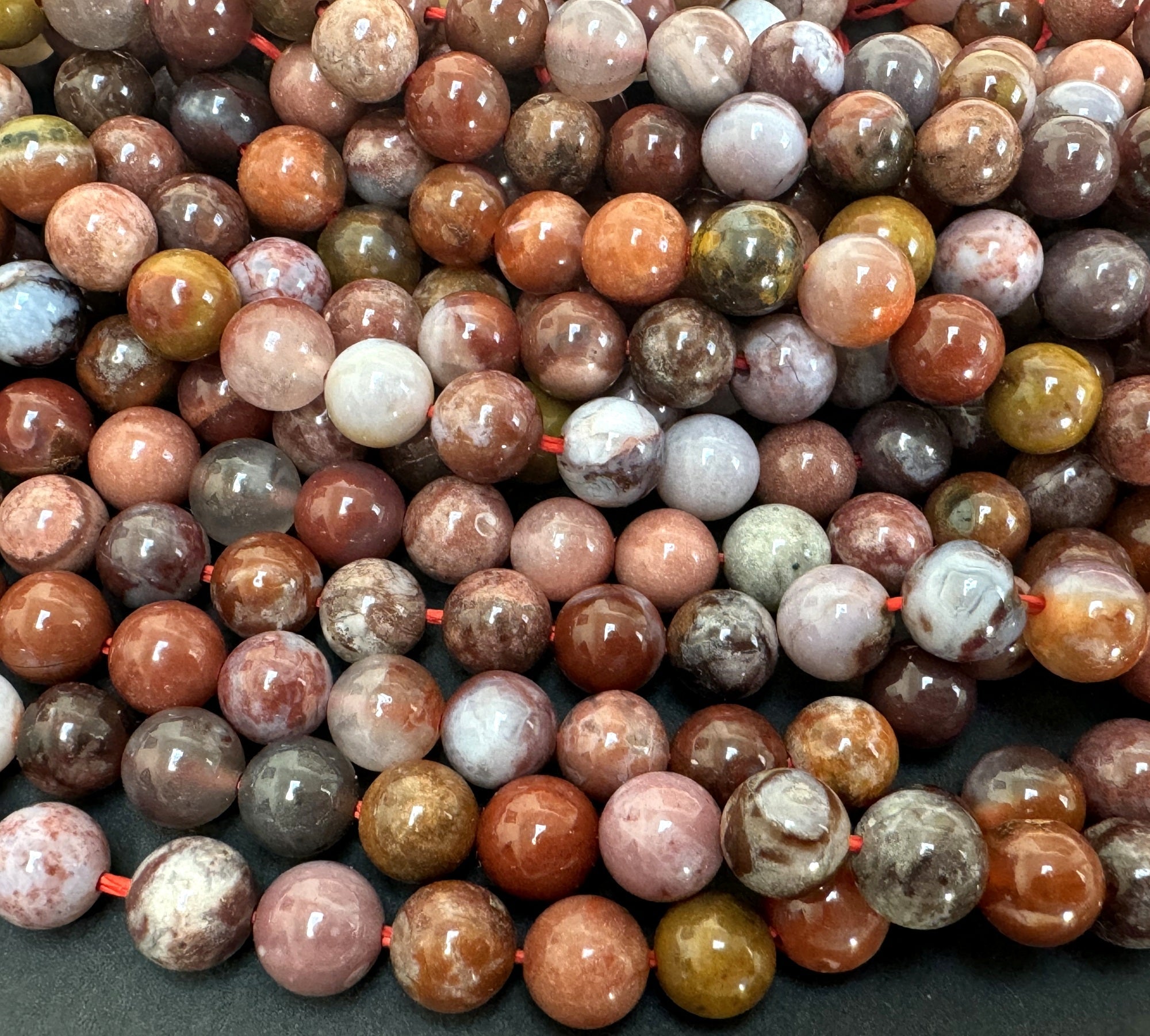 Portuguese Agate 8mm round natural gemstone beads 15.5" strand - Oz Beads 