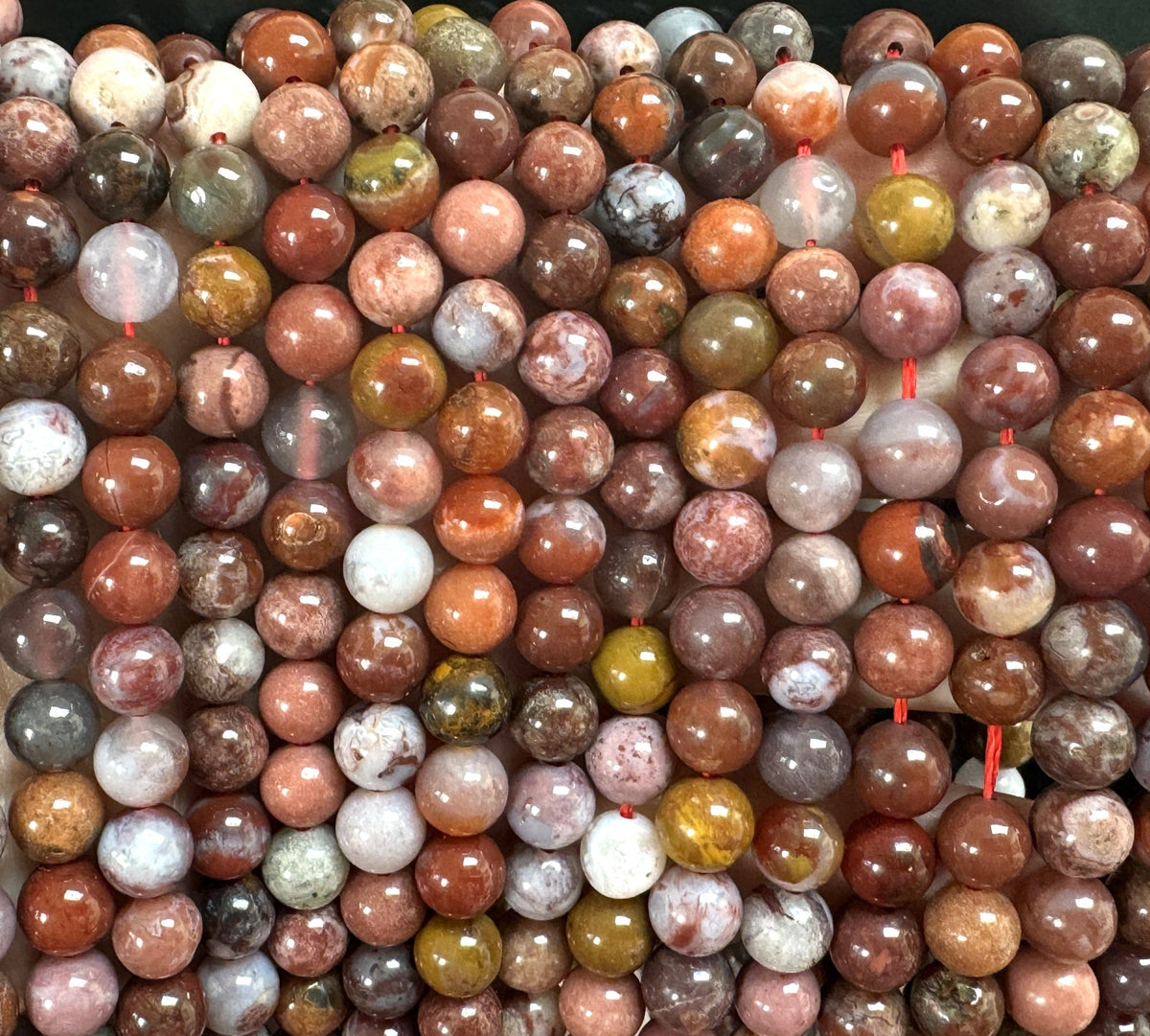 Portuguese Agate 8mm round natural gemstone beads 15.5" strand - Oz Beads 