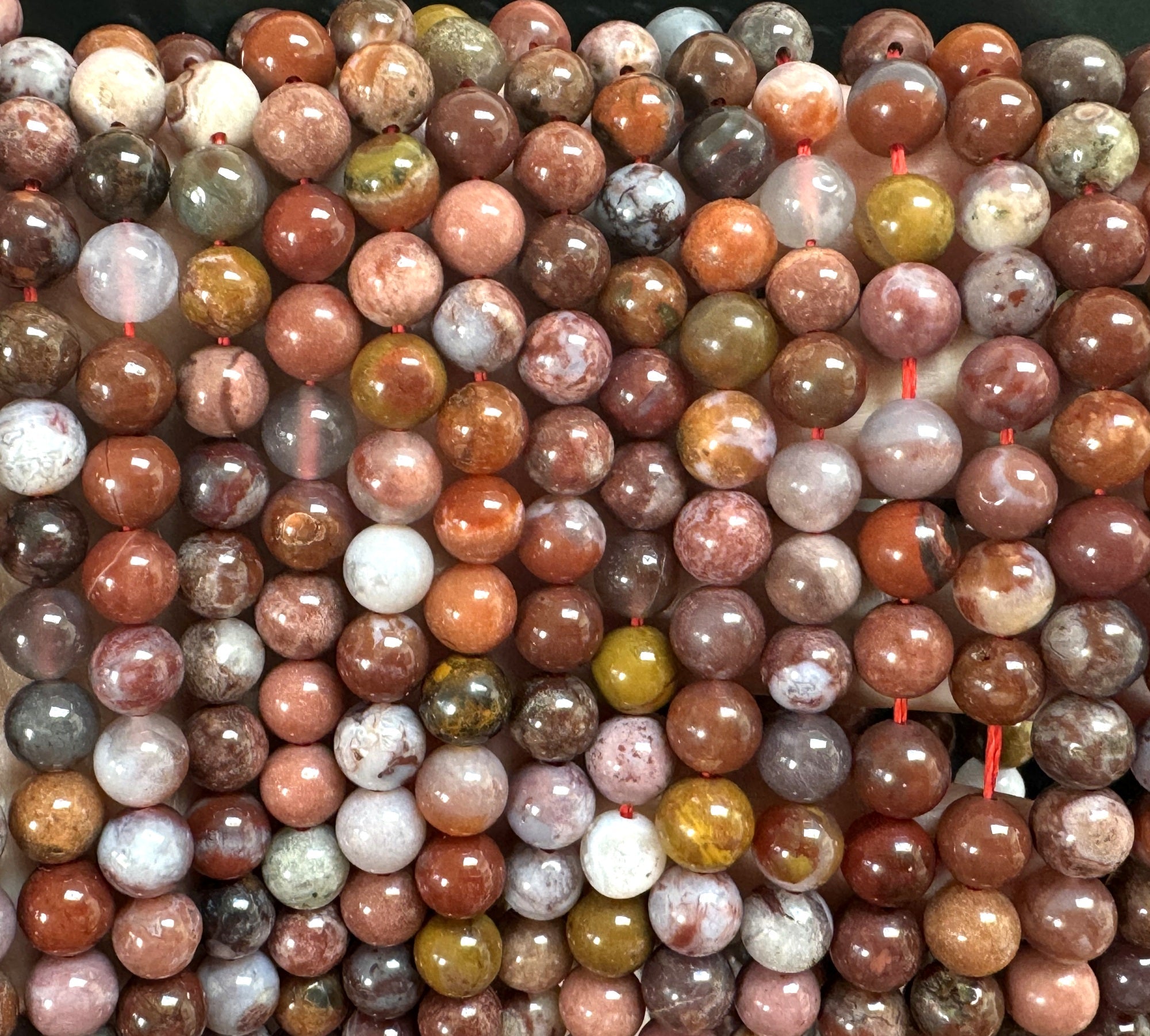 Portuguese Agate 8mm round natural gemstone beads 15.5" strand - Oz Beads 