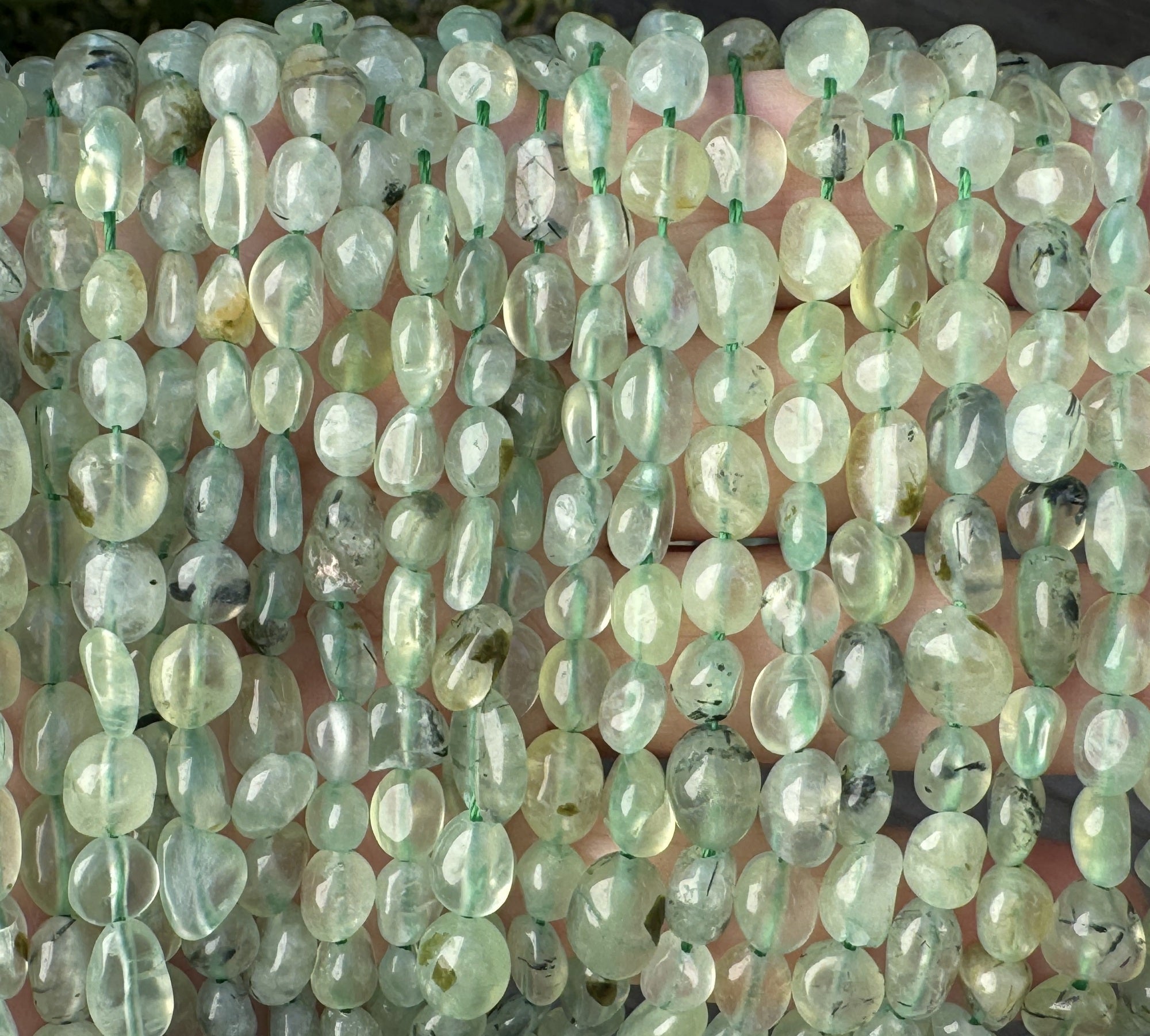 Prehnite 6-8mm nuggets natural gemstone beads 15" strand - Oz Beads 