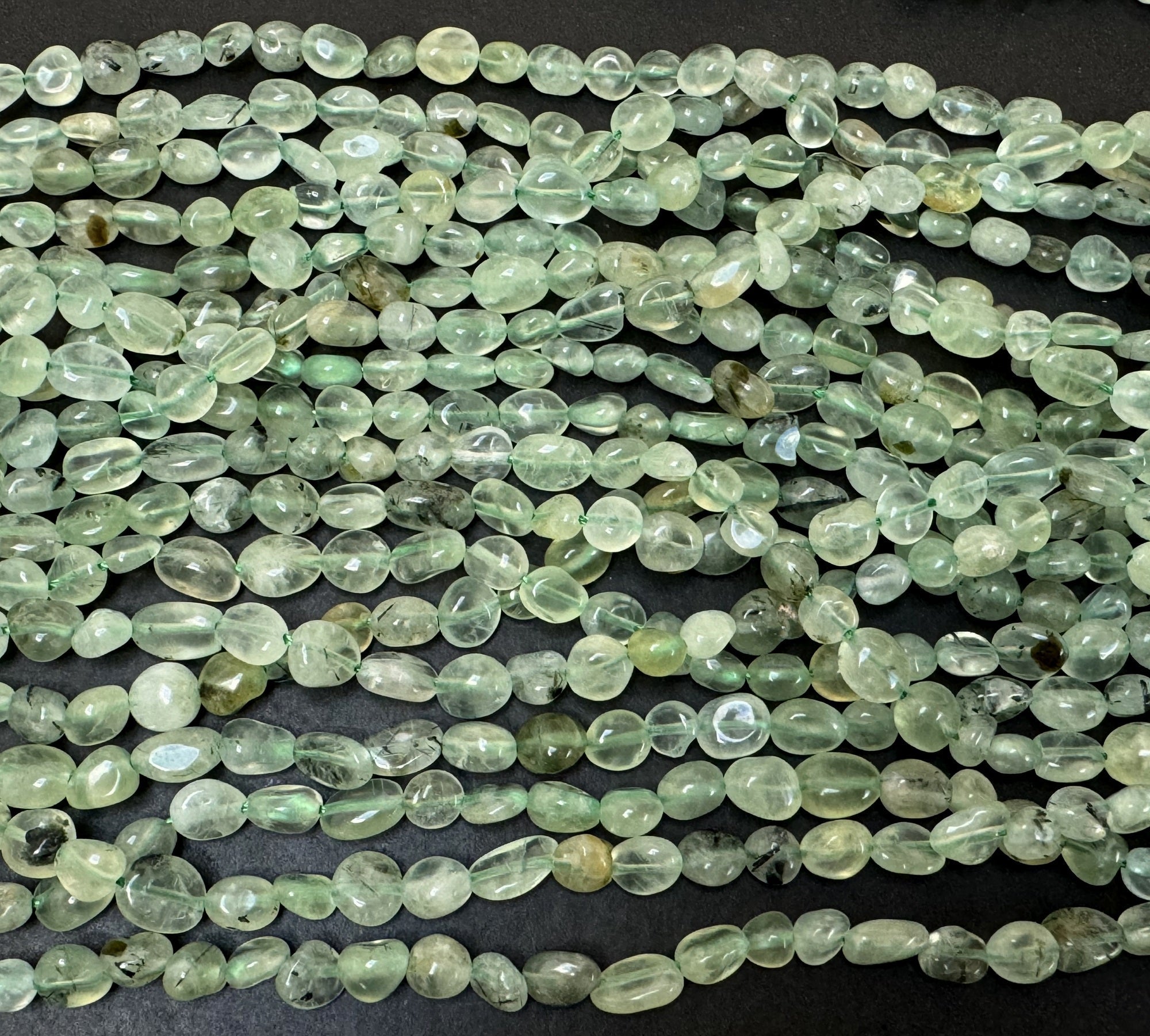 Prehnite 6-8mm nuggets natural gemstone beads 15" strand - Oz Beads 