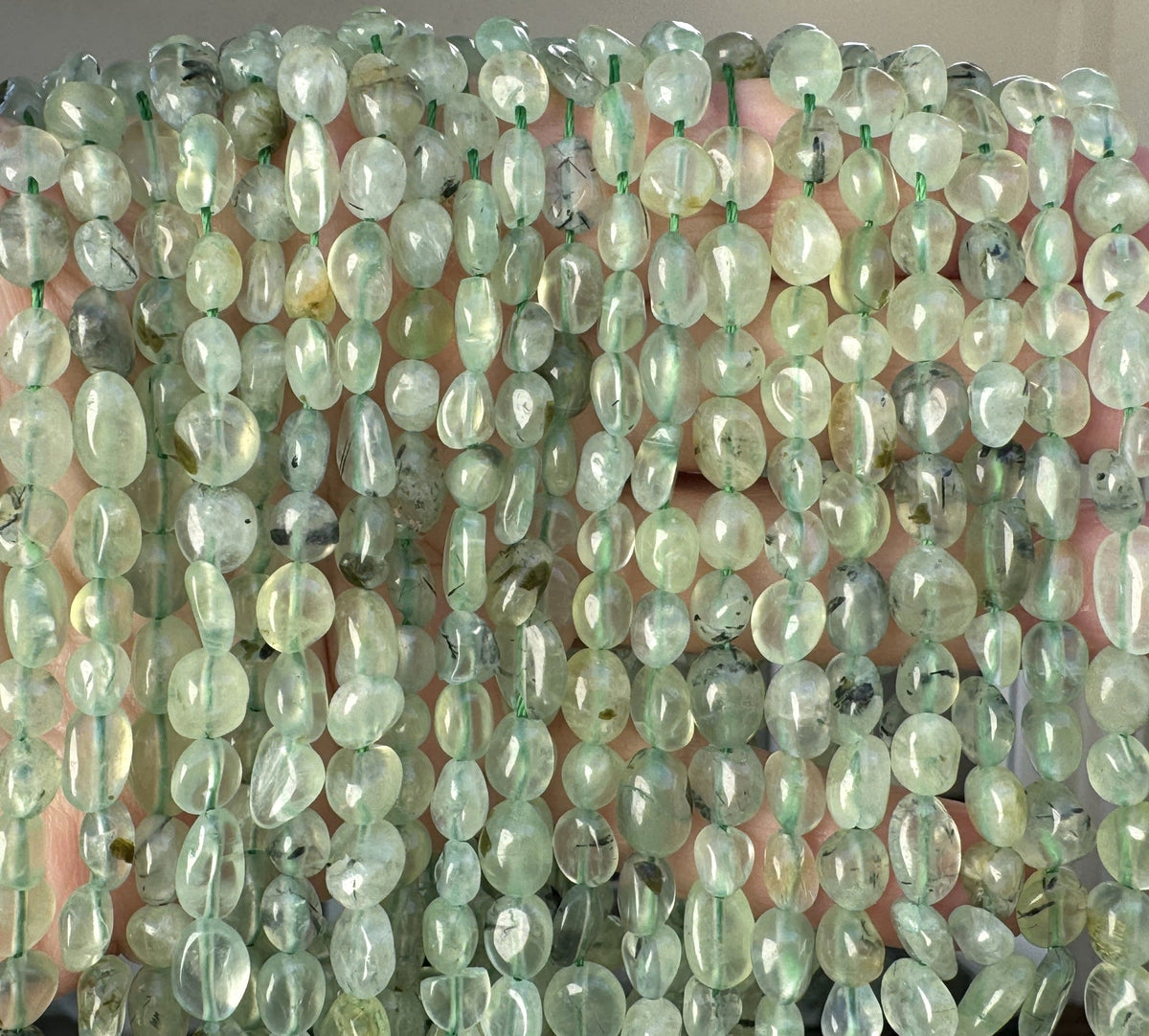 Prehnite 6-8mm nuggets natural gemstone beads 15" strand - Oz Beads 