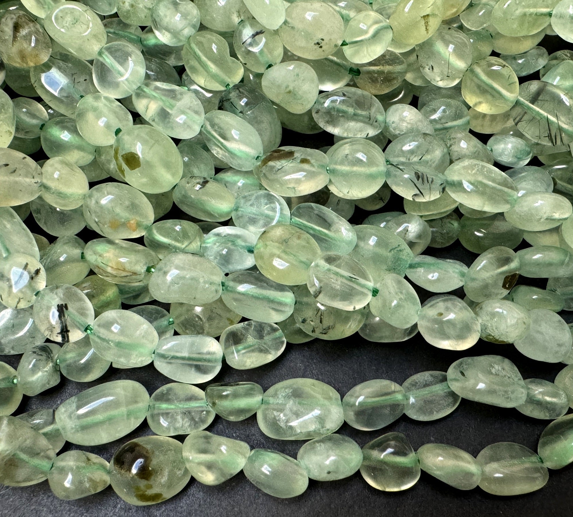 Prehnite 6-8mm nuggets natural gemstone beads 15" strand - Oz Beads 