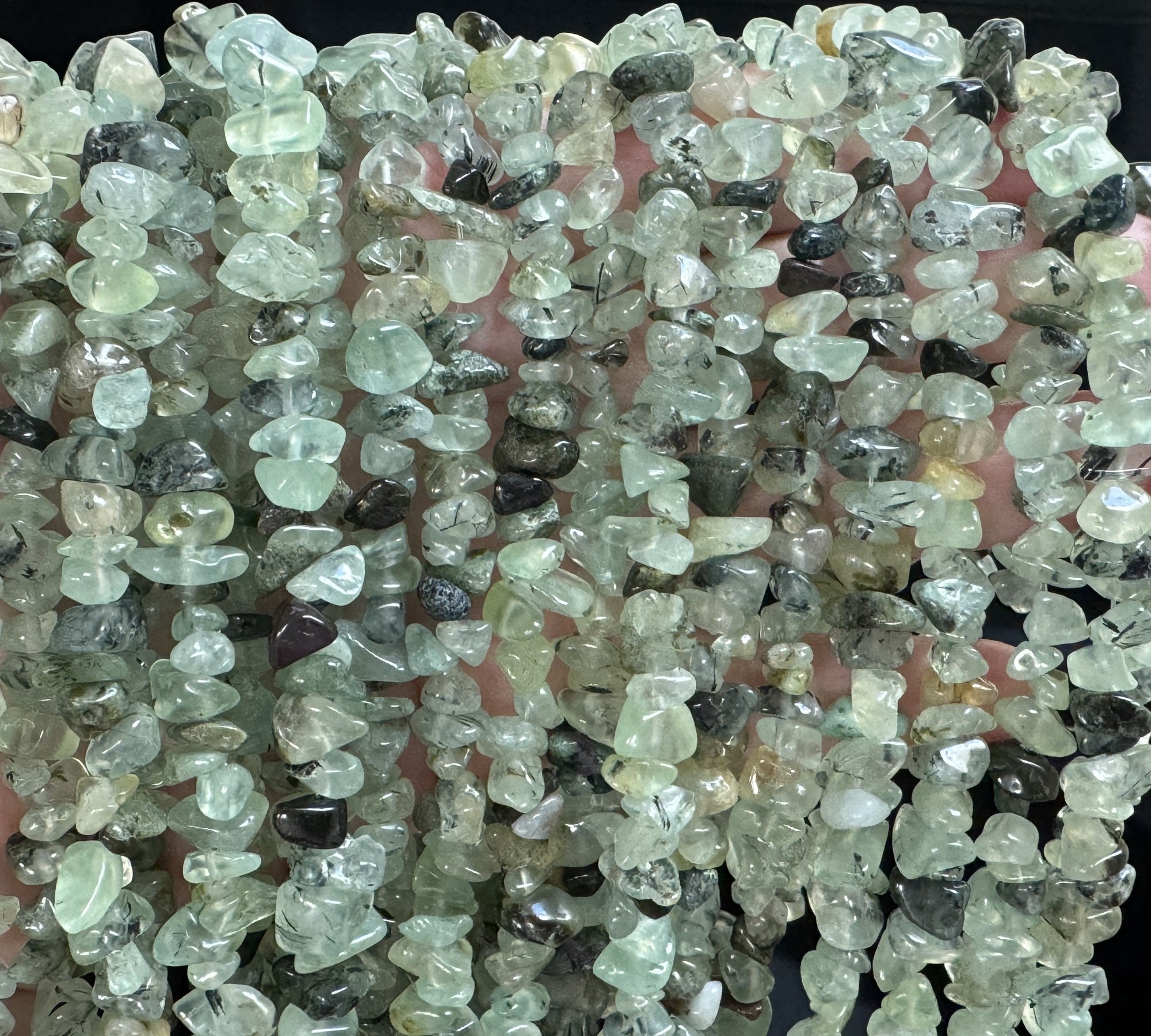 Prehnite 6-9mm chip beads natural gemstone chips 32" strand - Oz Beads 