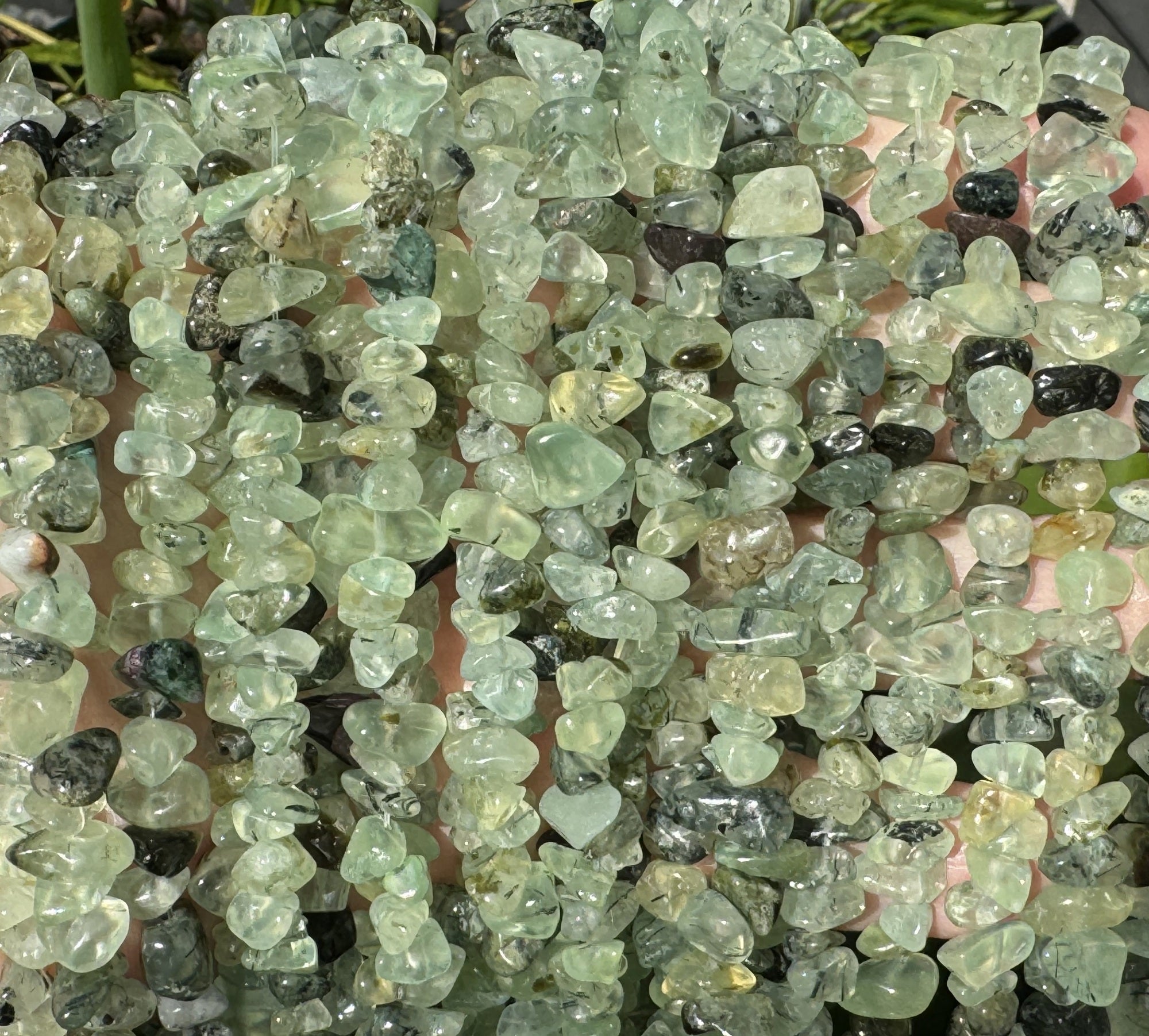 Prehnite 6-9mm chip beads natural gemstone chips 32" strand - Oz Beads 