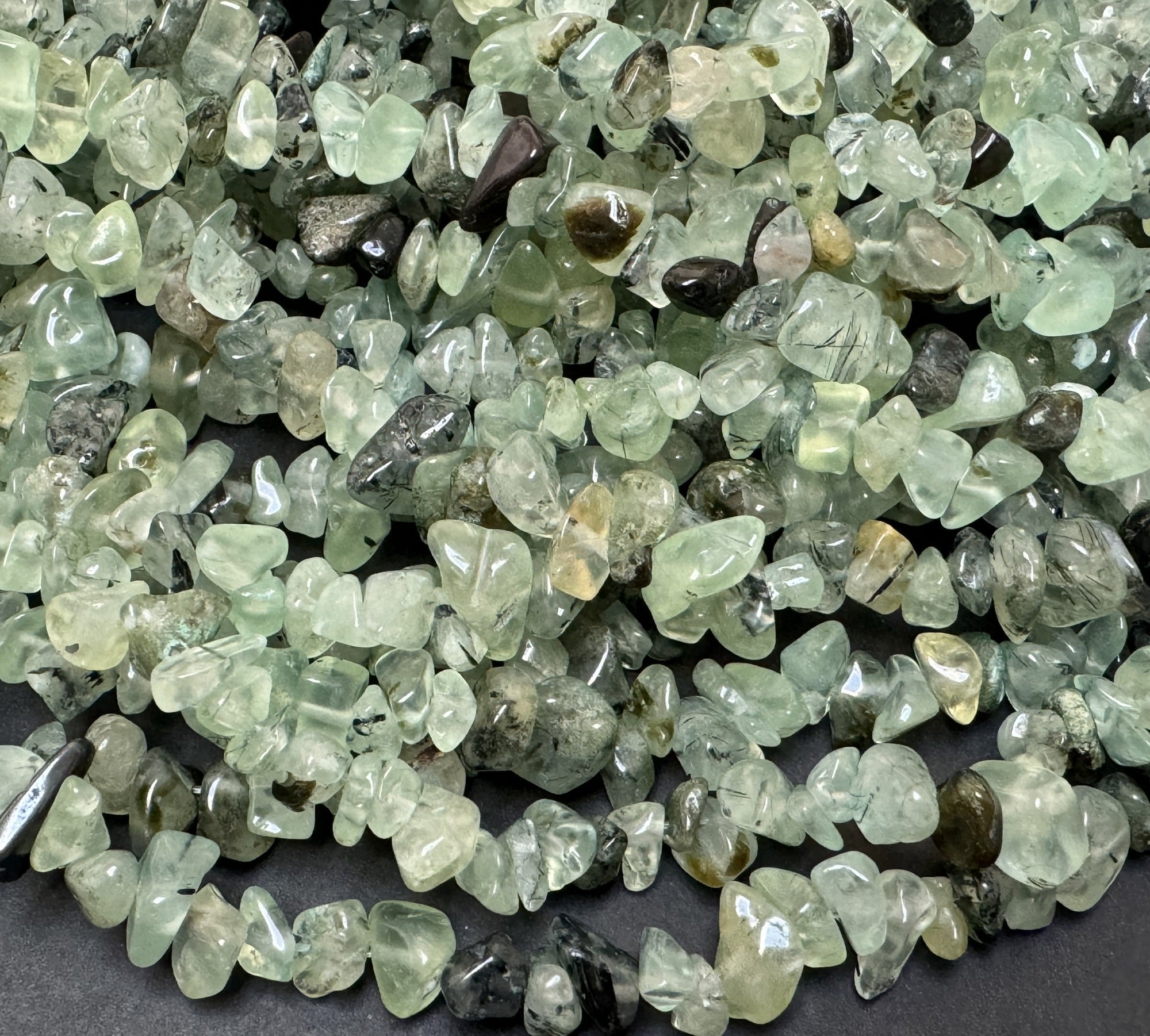 Prehnite 6-9mm chip beads natural gemstone chips 32" strand - Oz Beads 