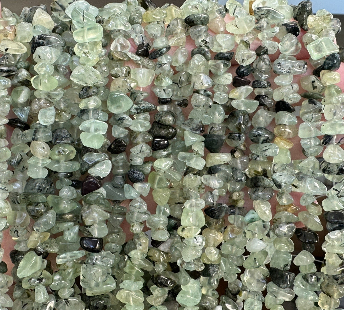 Prehnite 6-9mm chip beads natural gemstone chips 32" strand - Oz Beads 