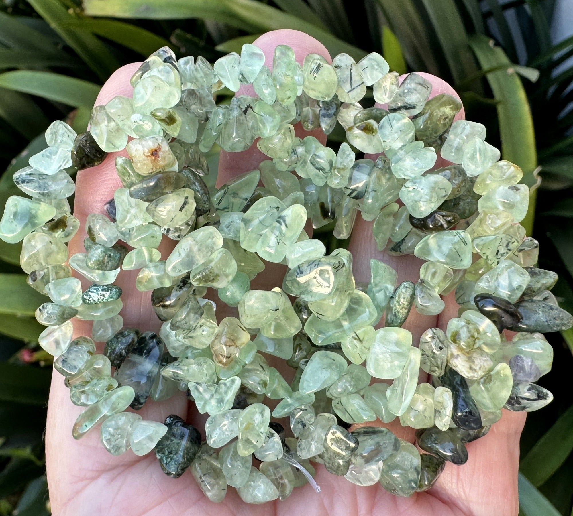 Prehnite 6-9mm chip beads natural gemstone chips 32" strand - Oz Beads 