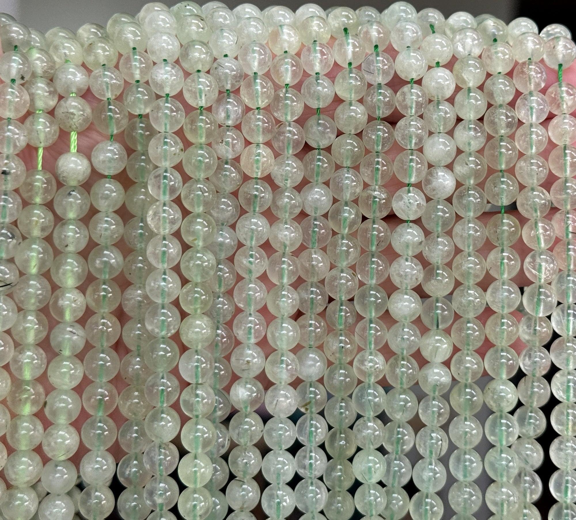 Prehnite 6mm round natural gemstone beads 15.5" strand - Oz Beads 