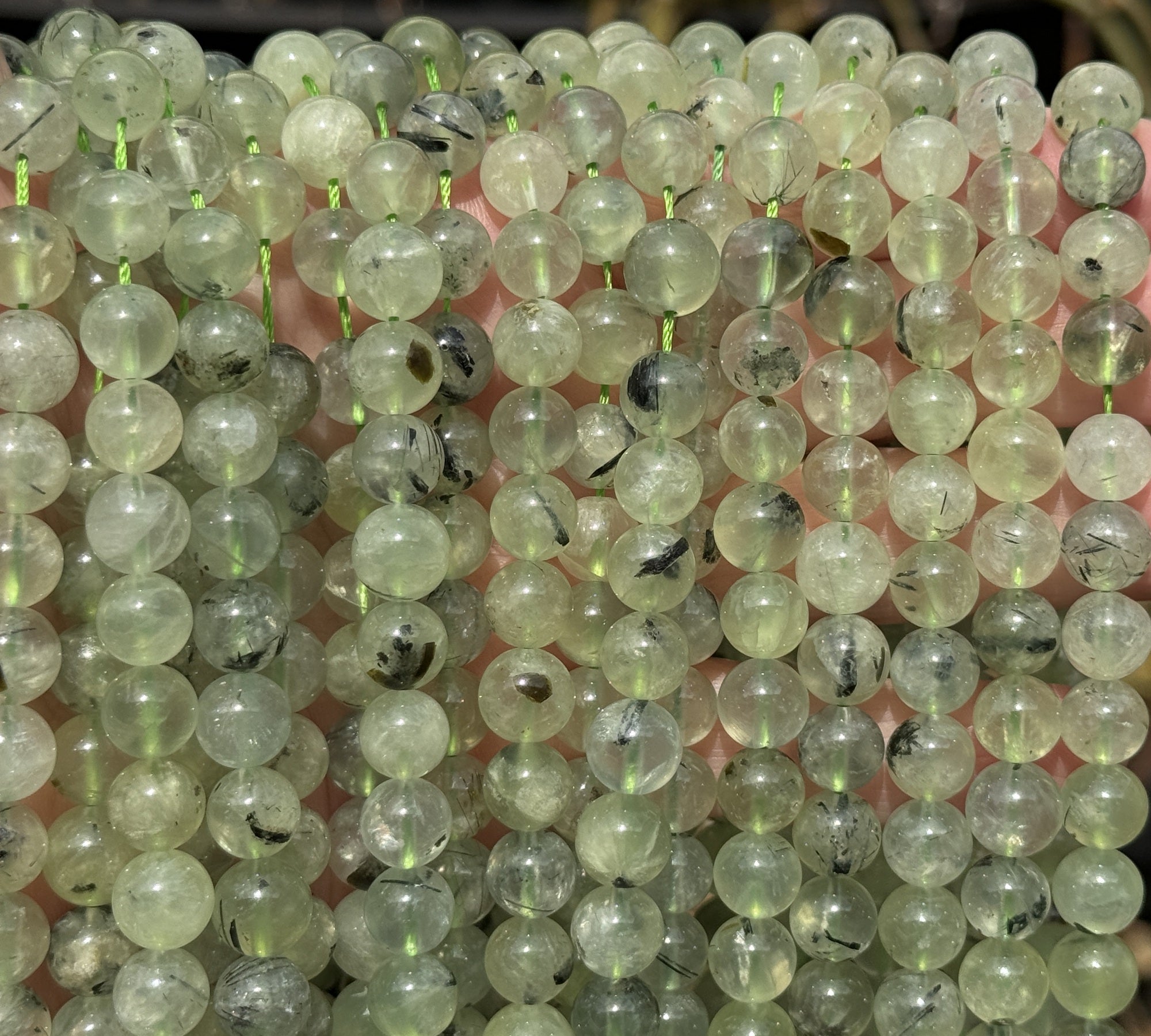 Prehnite 8-9mm round natural gemstone beads 39cm strand - Oz Beads 