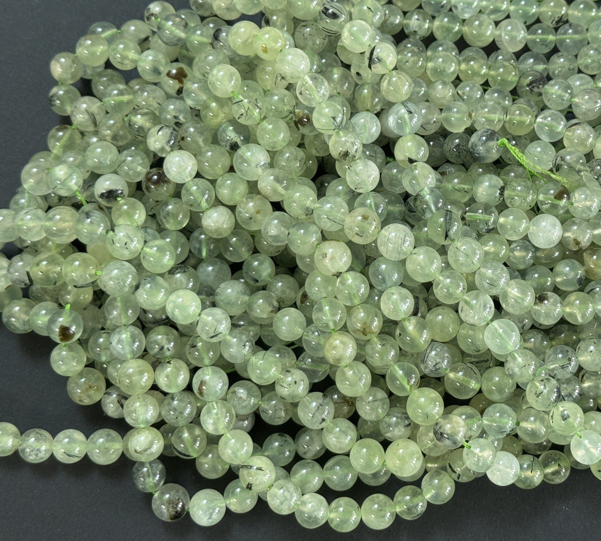 Prehnite 8-9mm round natural gemstone beads 39cm strand - Oz Beads 
