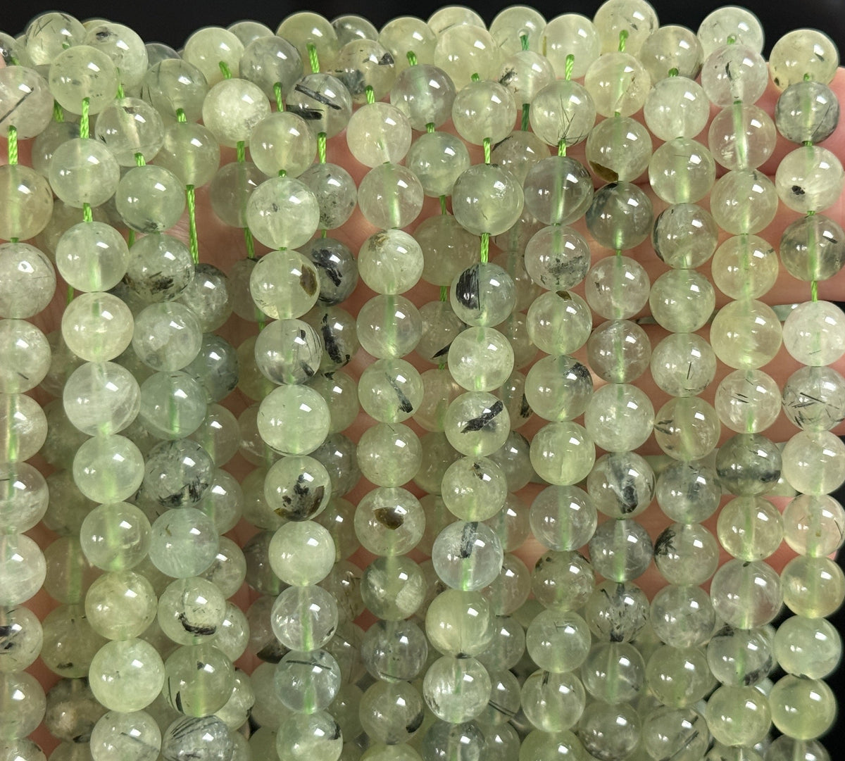 Prehnite 8-9mm round natural gemstone beads 39cm strand - Oz Beads 