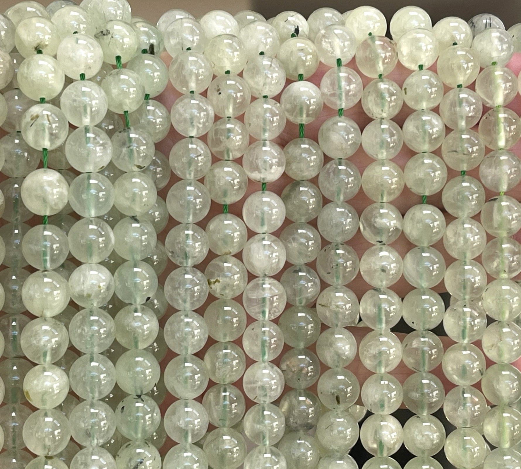 Prehnite 8mm round beads natural gemstones 15.5" strand - Oz Beads 