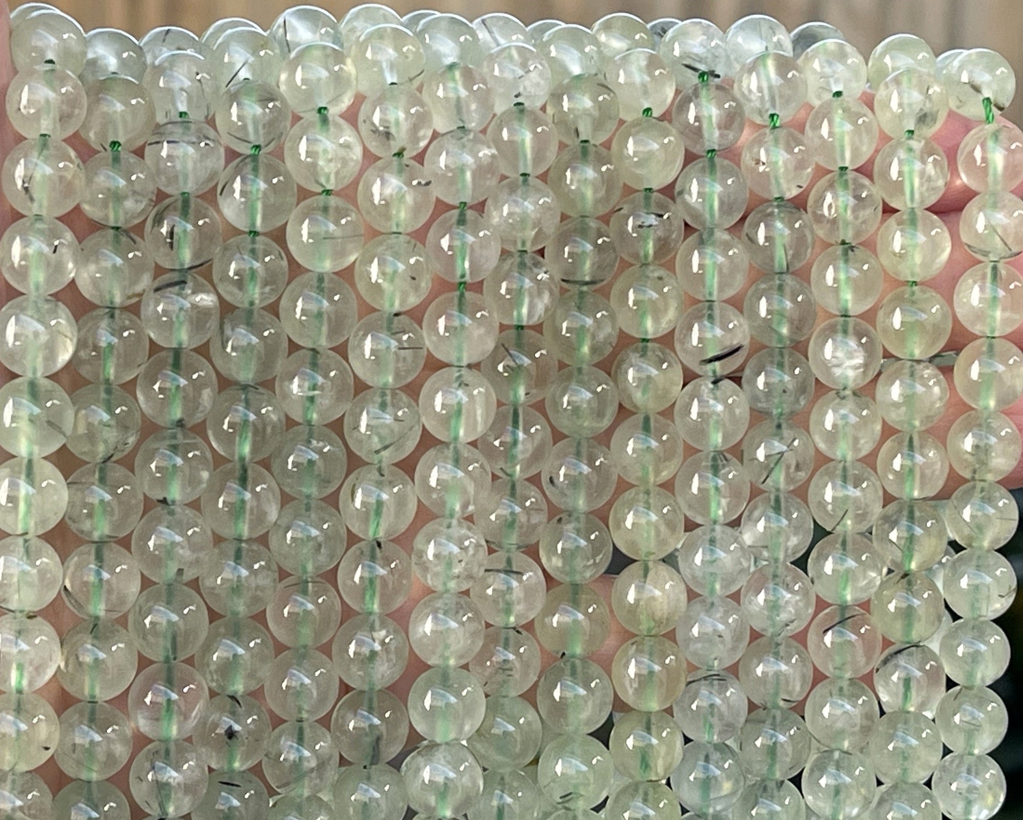 Prehnite 8mm round beads natural gemstones 15.5" strand - Oz Beads 
