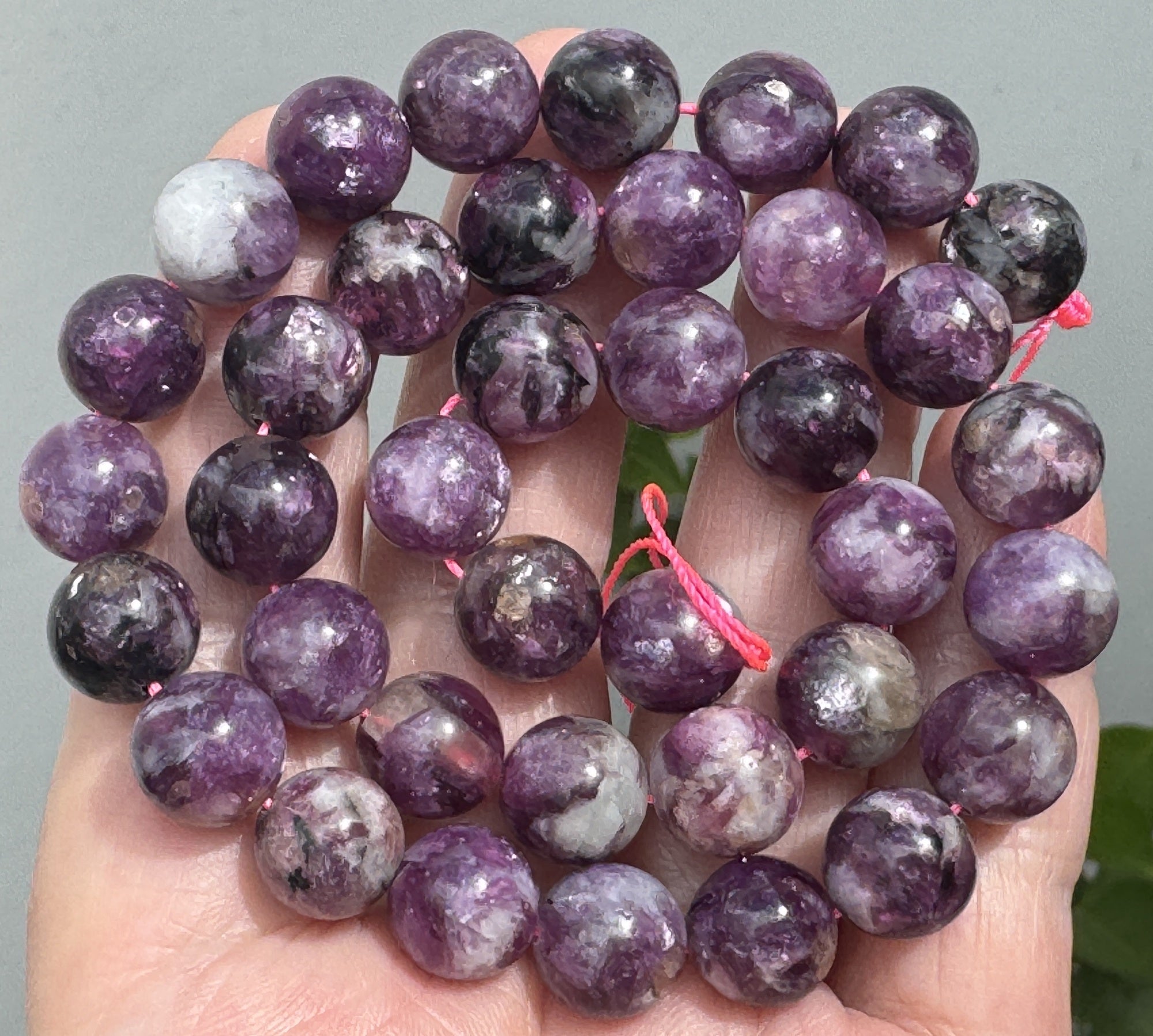 Purple Emerald Lepidolite 10mm round natural gemstone beads 15.5" strand - Oz Beads 