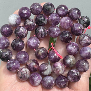 Purple Emerald Lepidolite 10mm round natural gemstone beads 15.5" strand - Oz Beads 