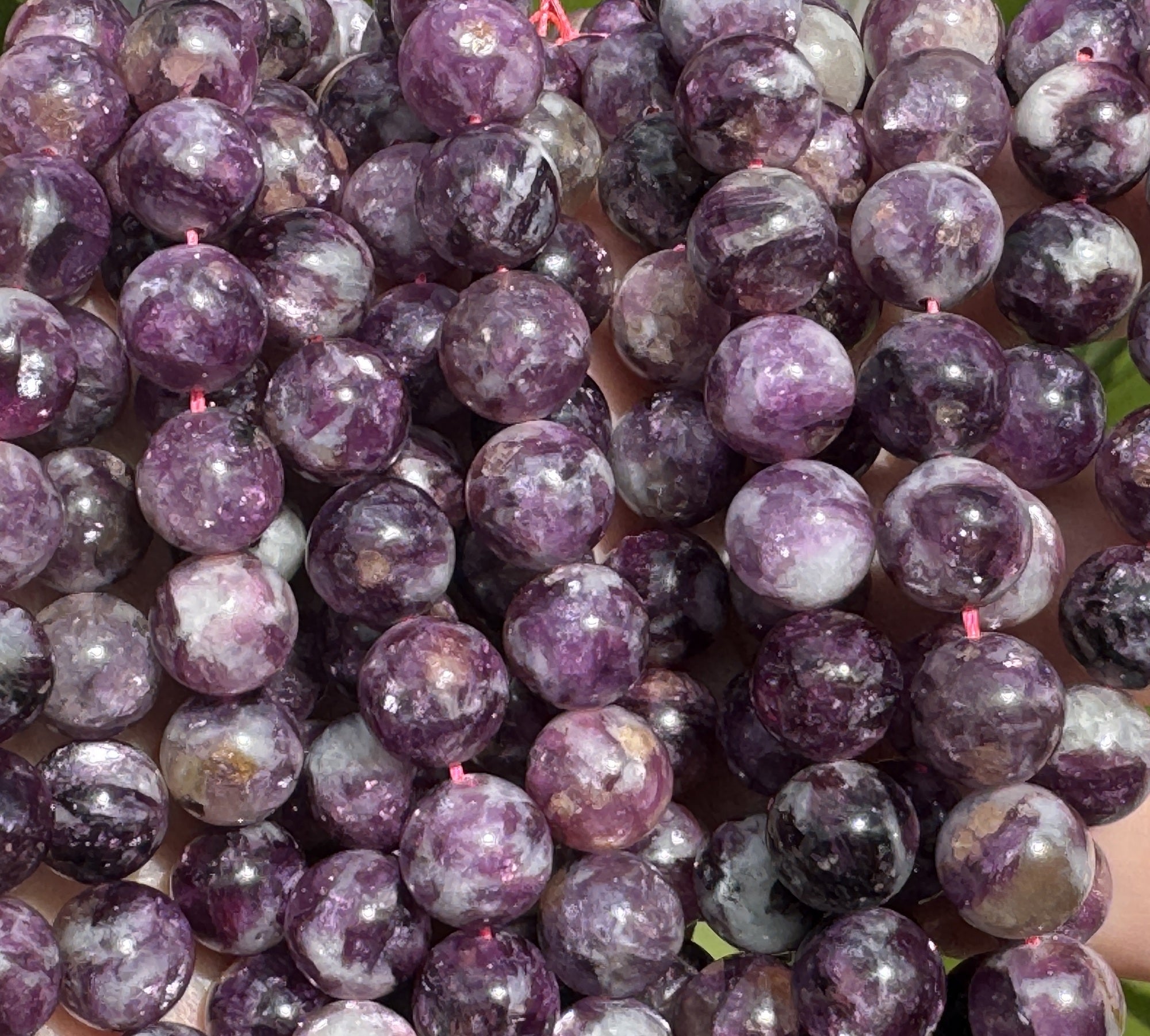 Purple Emerald Lepidolite 10mm round natural gemstone beads 15.5" strand - Oz Beads 