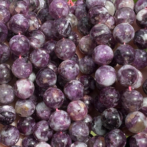 Purple Emerald Lepidolite 10mm round natural gemstone beads 15.5" strand - Oz Beads 