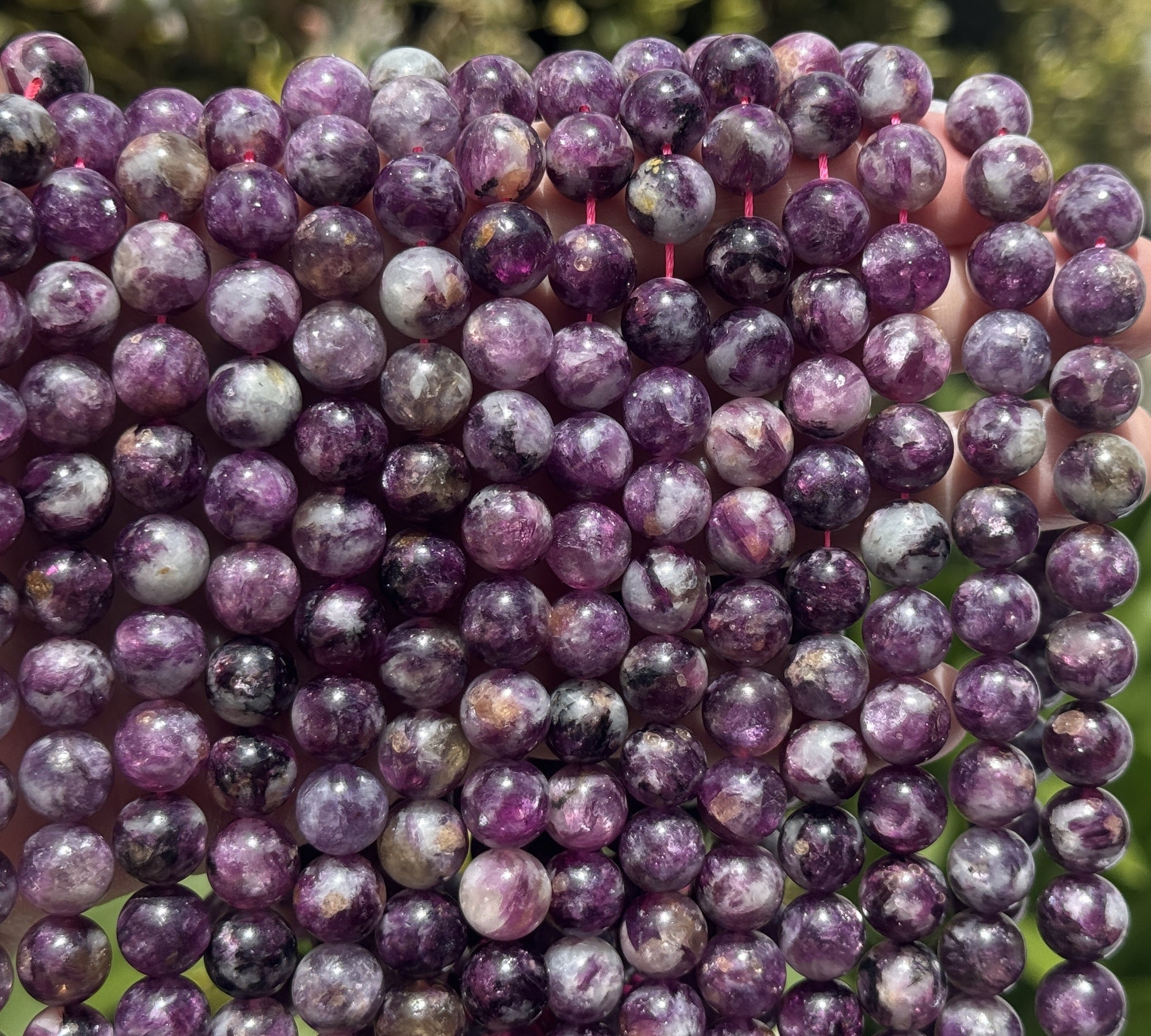 Purple Emerald Lepidolite 10mm round natural gemstone beads 15.5" strand - Oz Beads 