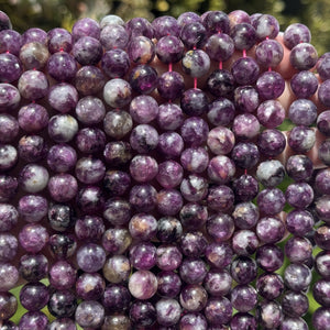 Purple Emerald Lepidolite 10mm round natural gemstone beads 15.5" strand - Oz Beads 