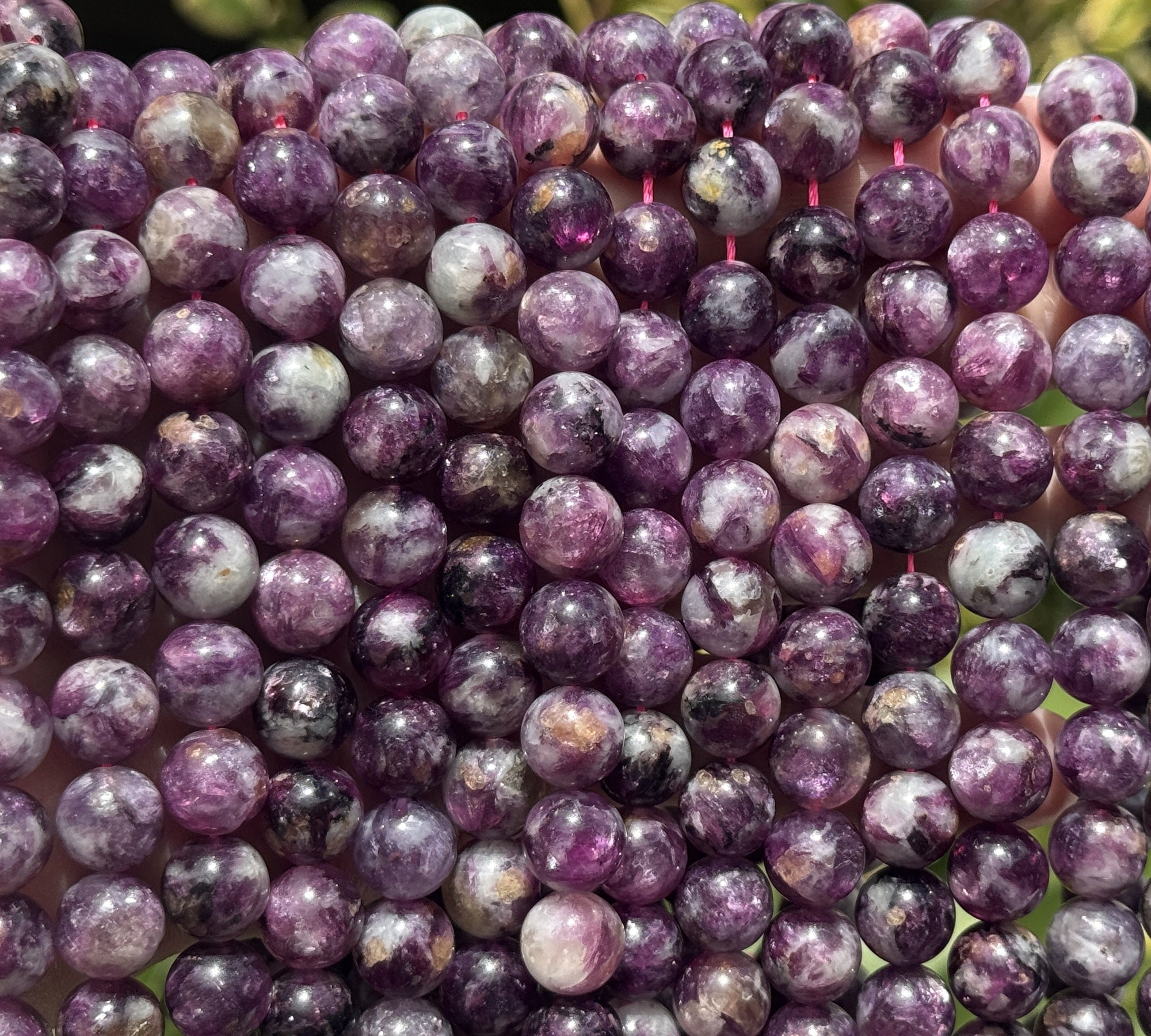 Purple Emerald Lepidolite 10mm round natural gemstone beads 15.5" strand - Oz Beads 