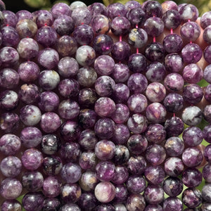 Purple Emerald Lepidolite 10mm round natural gemstone beads 15.5" strand - Oz Beads 