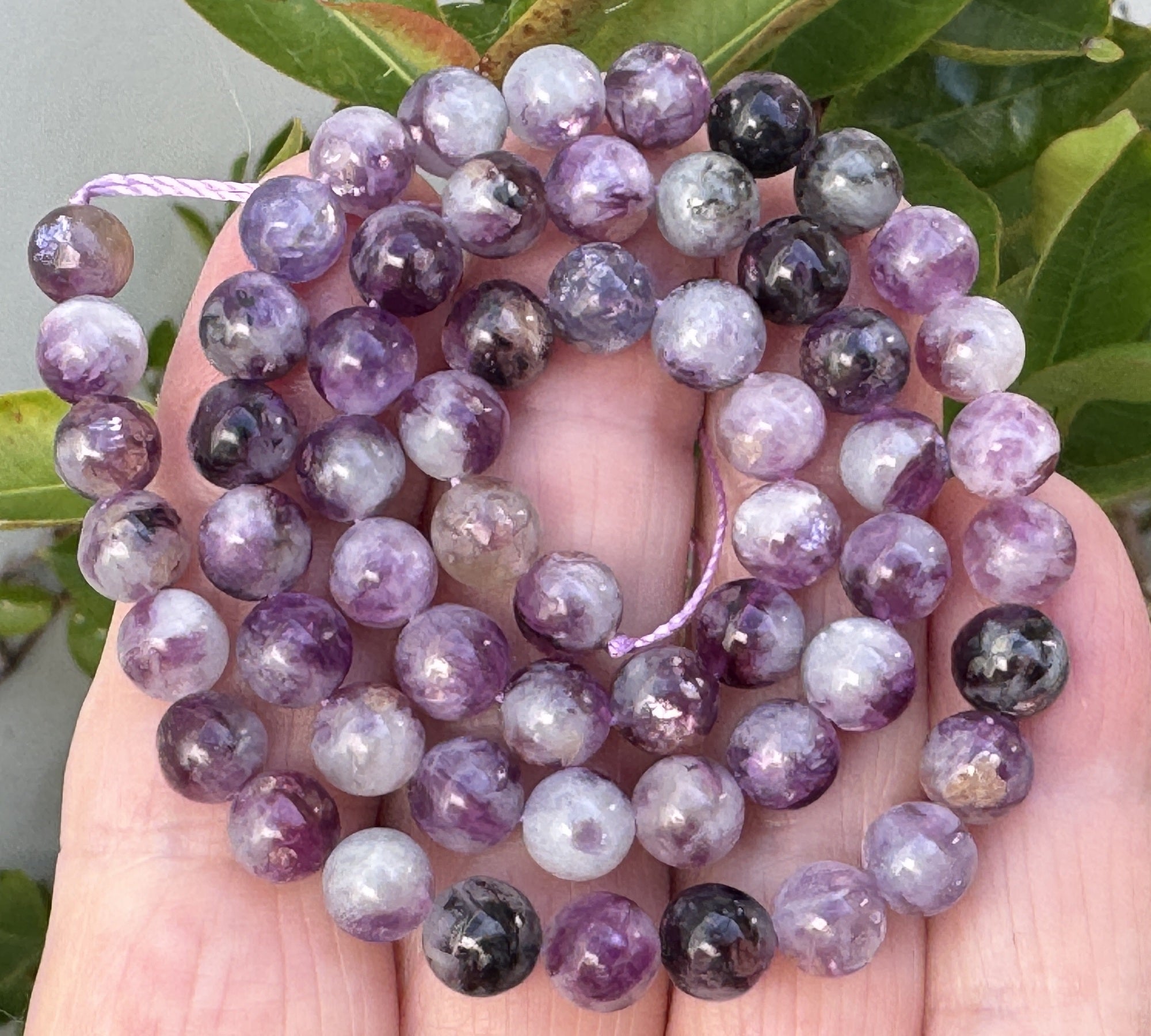 Purple Emerald Lepidolite 6mm round natural gemstone beads 38cm strand - Oz Beads 