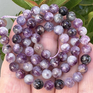 Purple Emerald Lepidolite 6mm round natural gemstone beads 38cm strand - Oz Beads 