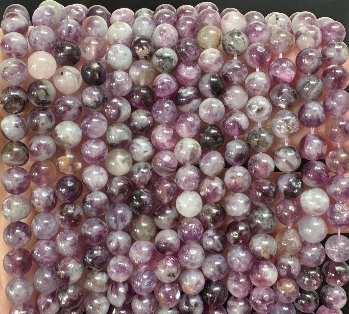 Purple Emerald Lepidolite 6mm round natural gemstone beads 38cm strand - Oz Beads 
