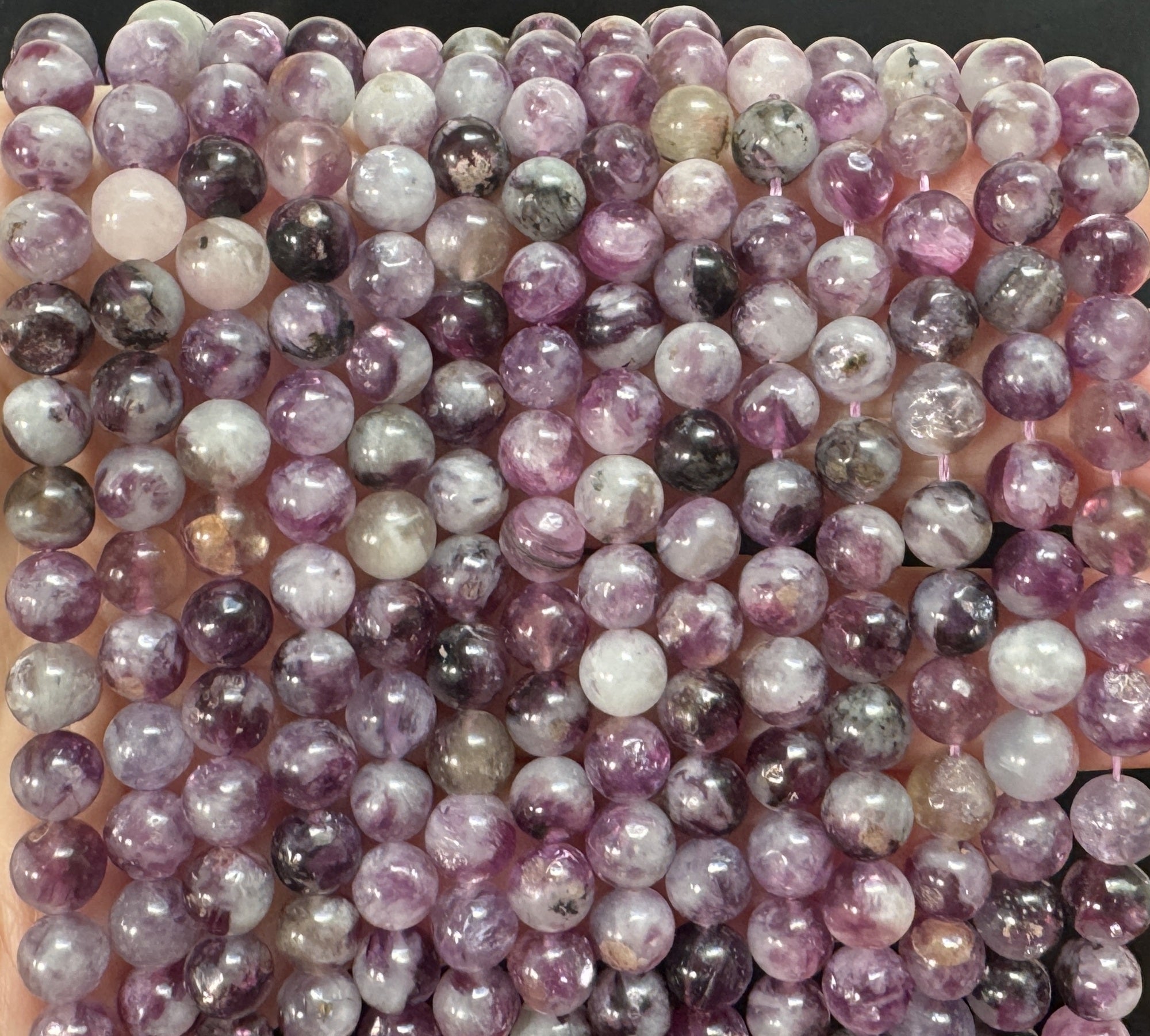 Purple Emerald Lepidolite 6mm round natural gemstone beads 38cm strand - Oz Beads 
