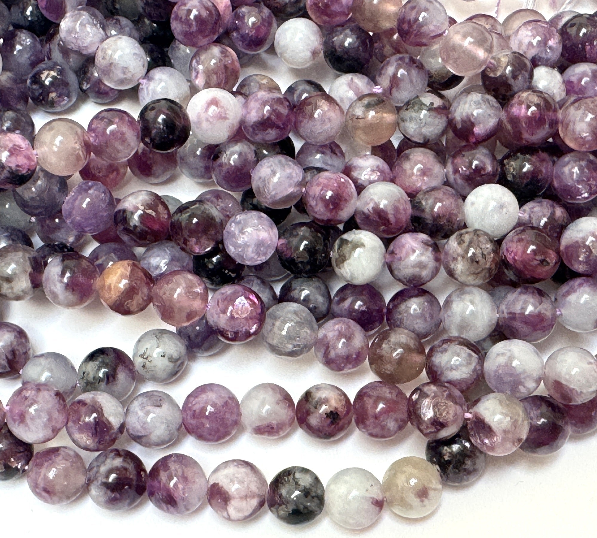 Purple Emerald Lepidolite 6mm round natural gemstone beads 38cm strand - Oz Beads 
