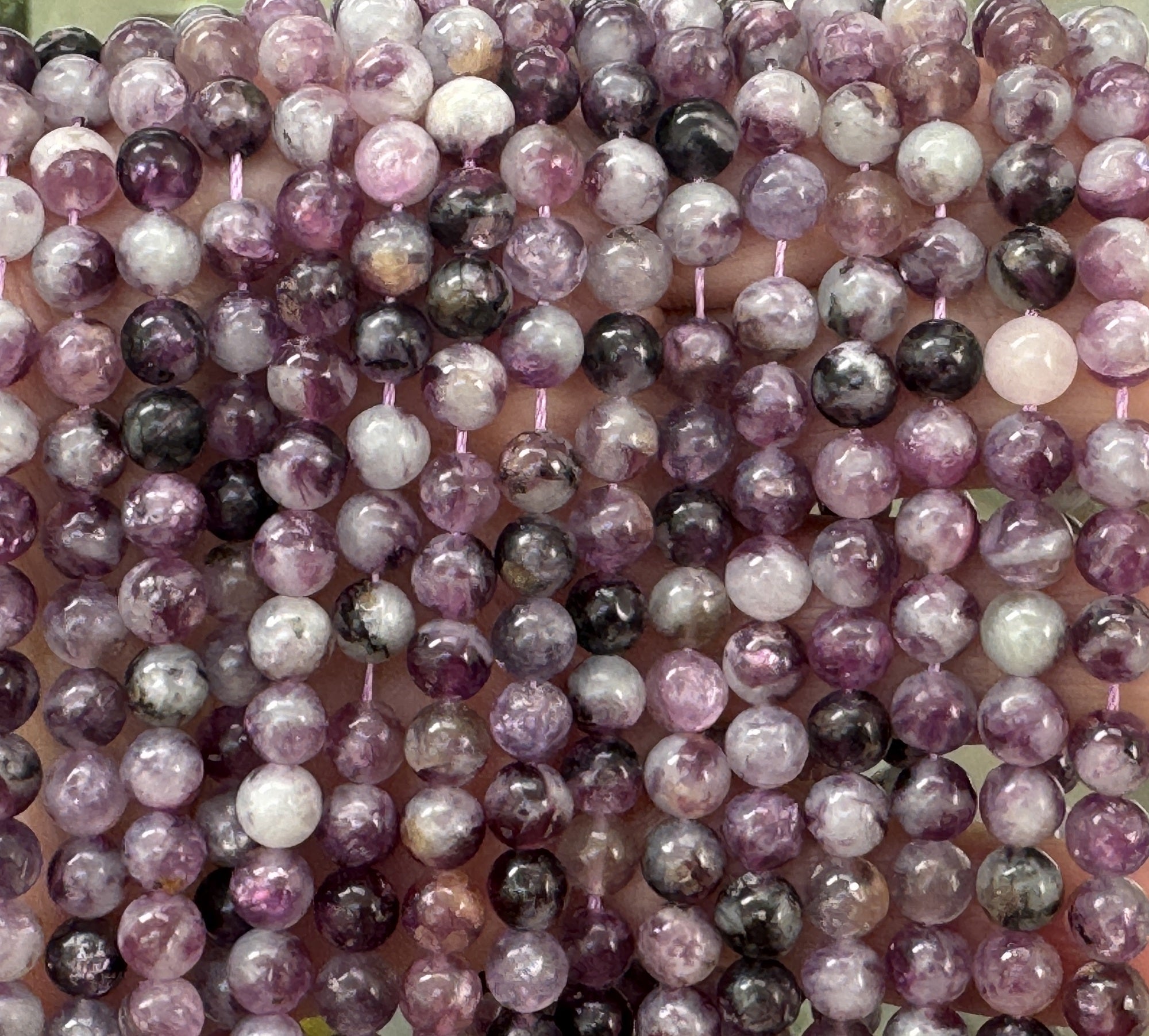 Purple Emerald Lepidolite 6mm round natural gemstone beads 38cm strand - Oz Beads 