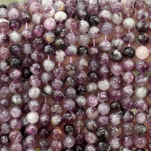 Purple Emerald Lepidolite 6mm round natural gemstone beads 38cm strand - Oz Beads 