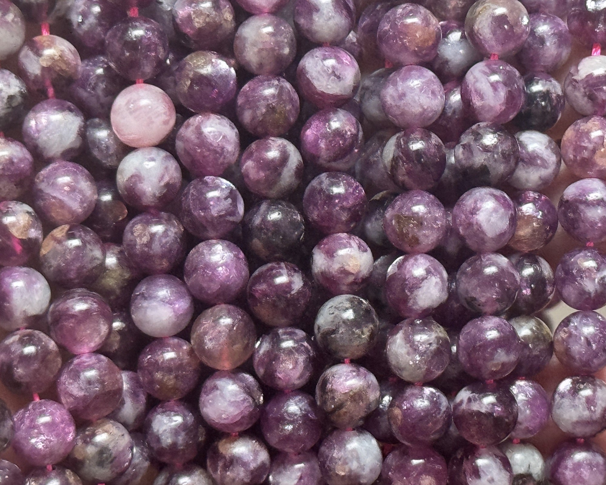 Purple Emerald Lepidolite 8mm round natural gemstone beads 16" strand - Oz Beads 