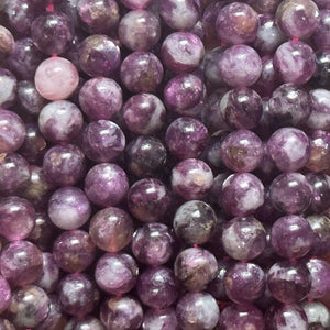 Purple Emerald Lepidolite 8mm round natural gemstone beads 16" strand - Oz Beads 