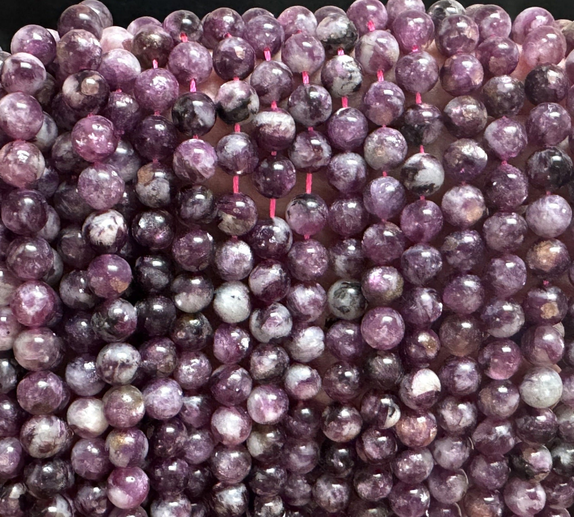 Purple Emerald Lepidolite 8mm round natural gemstone beads 16" strand - Oz Beads 