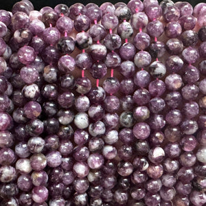 Purple Emerald Lepidolite 8mm round natural gemstone beads 16" strand - Oz Beads 